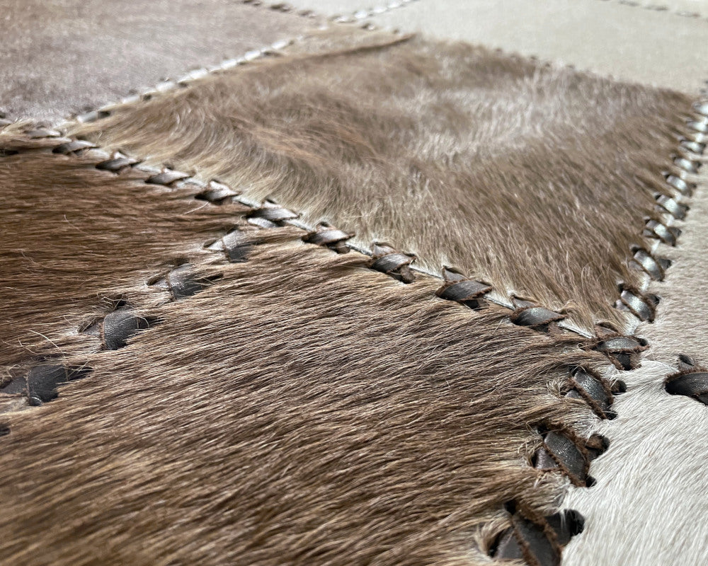 Natural Handstitched Cow Skin RUG | Patchwork Area Rug for Interior Décor | Hallway Runner | Leather Cowhide Carpet | 514