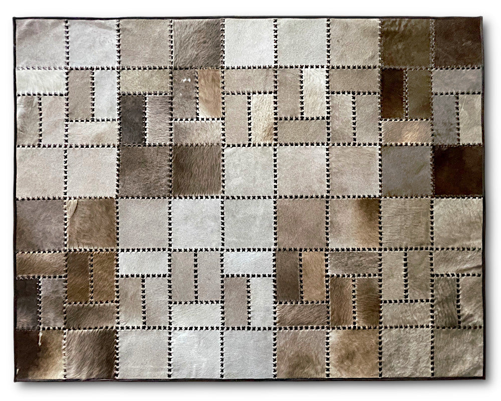Natural Handstitched Cow Skin RUG | Patchwork Area Rug for Interior Décor | Hallway Runner | Leather Cowhide Carpet | 514