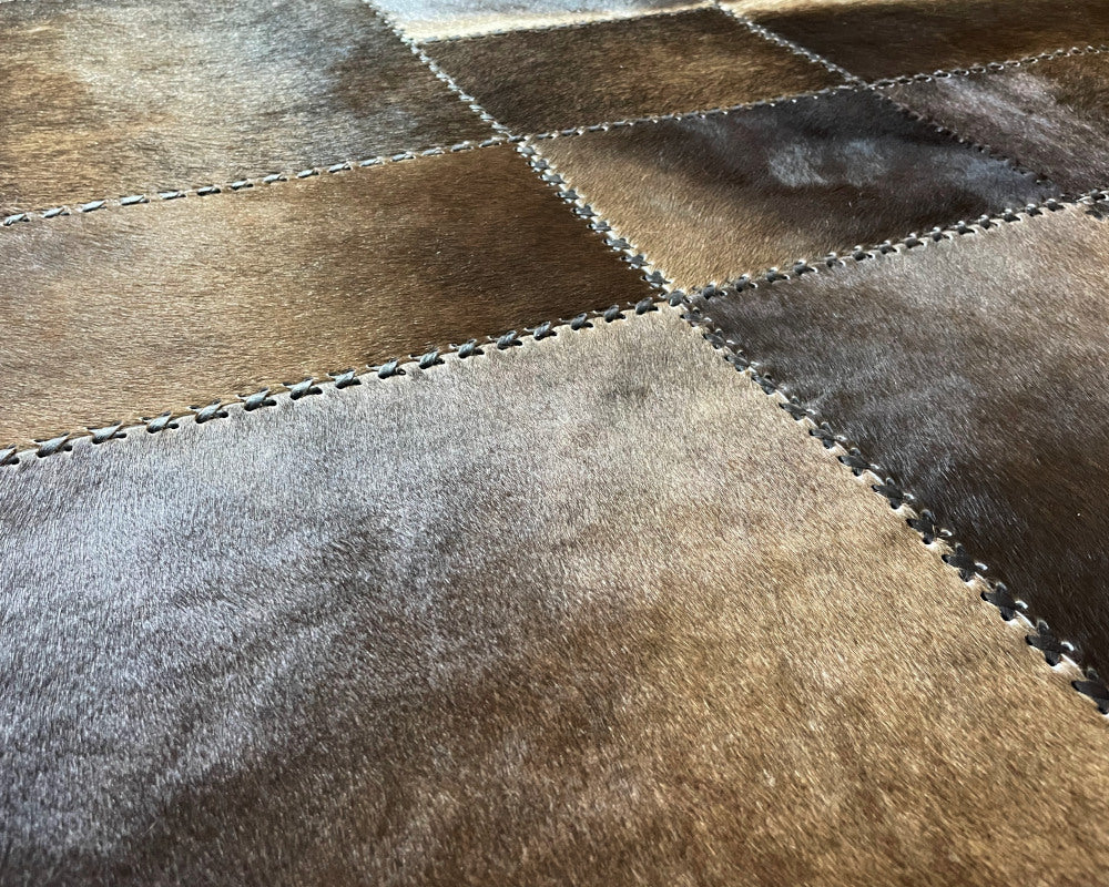 Unique Interior Decor: Handcrafted Cowhide Leather Rug | Hair on Patchwork Carpet | 515