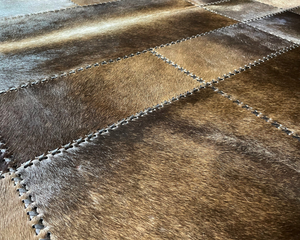 Unique Interior Decor: Handcrafted Cowhide Leather Rug | Hair on Patchwork Carpet | 515
