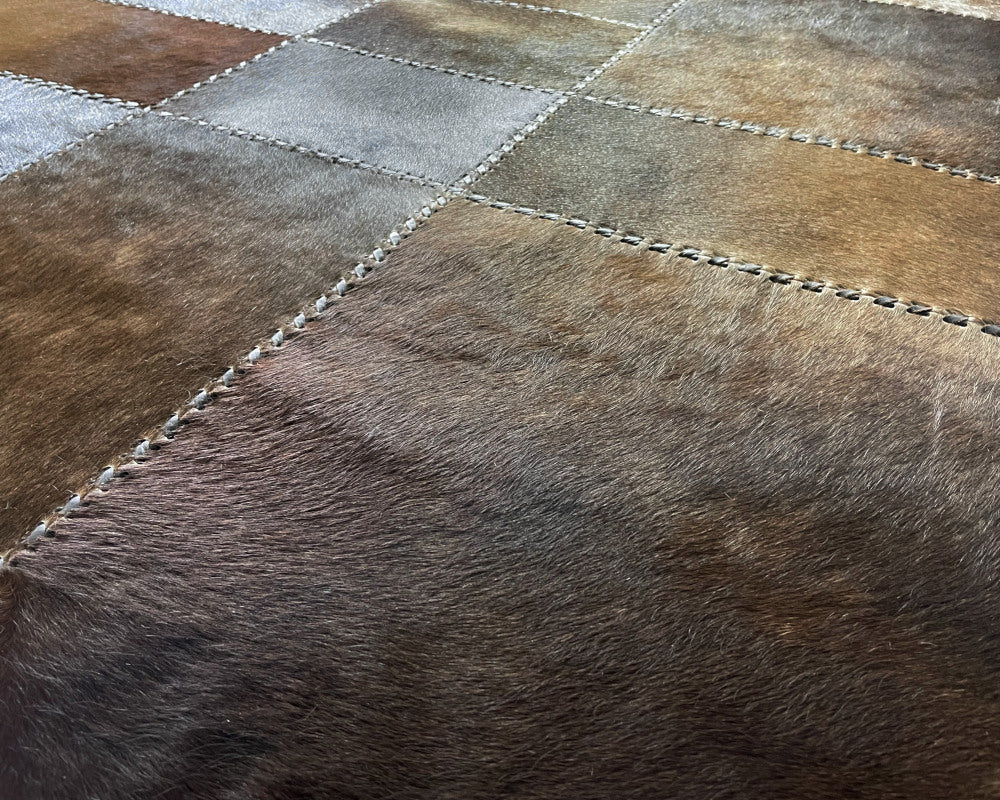 Unique Interior Decor: Handcrafted Cowhide Leather Rug | Hair on Patchwork Carpet | 515