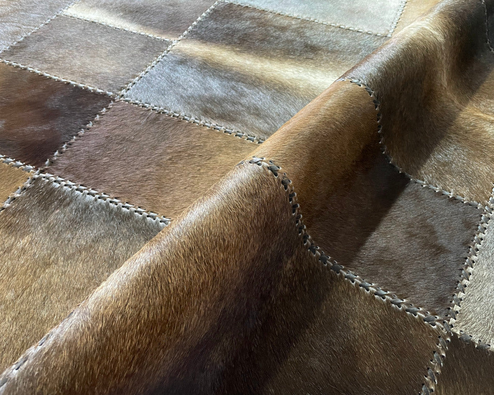Unique Interior Decor: Handcrafted Cowhide Leather Rug | Hair on Patchwork Carpet | 515