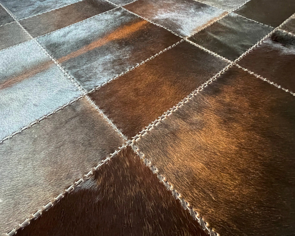 Cowhide Leather Patchwork Rug, Elegant Floor Accent, Modern Floor Carpet | Entryway Runner | Hallway Area Rug | 513