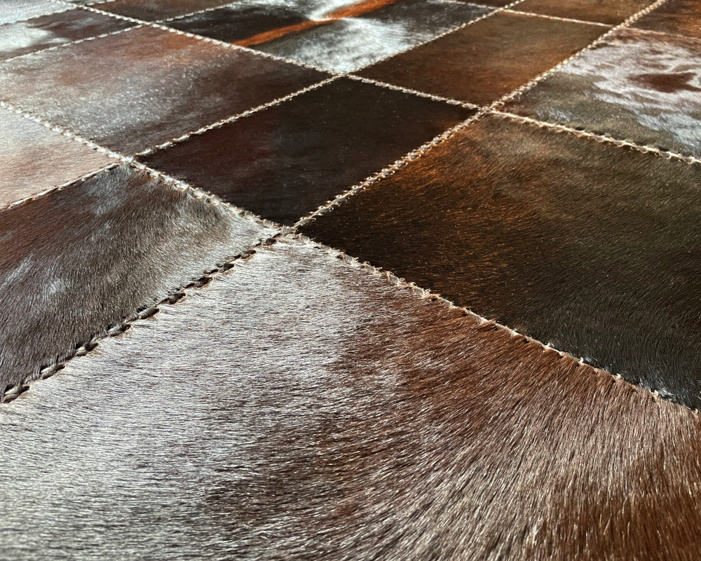 Cowhide Leather Patchwork Rug, Elegant Floor Accent, Modern Floor Carpet | Entryway Runner | Hallway Area Rug | 513