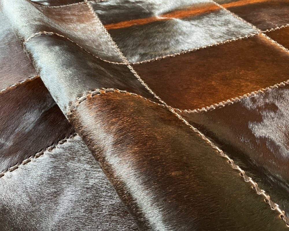 Cowhide Leather Patchwork Rug, Elegant Floor Accent, Modern Floor Carpet | Entryway Runner | Hallway Area Rug | 513