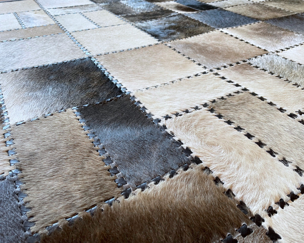 Natural Cow Skin Silky Smooth Carpet | Artisanal Cowhide Patchwork Rug for Interior Decorating | Hallway Runner | 507
