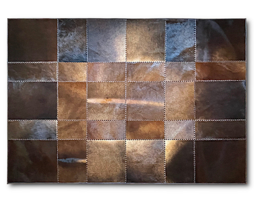 HANDMADE Mixed Brown Natural Leather Carpet | Patchwork Area Floor Rug | Hallway Runner, Living Room Bedroom Rug | 506