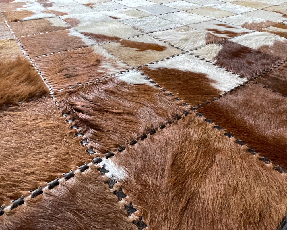 Patchwork Cowhide Area Rug, Handwoven 100% Natural Cow Skin RUG | Hallway Runner | Hair on Leather Cowhide Carpet | 505