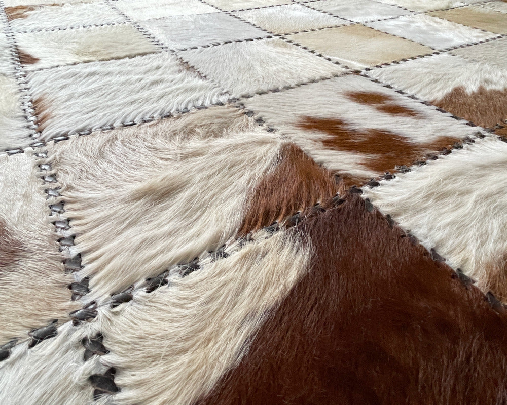 Patchwork Cowhide Area Rug, Handwoven 100% Natural Cow Skin RUG | Hallway Runner | Hair on Leather Cowhide Carpet | 505