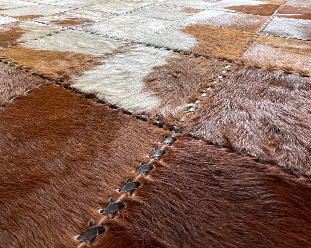 Patchwork Cowhide Area Rug, Handwoven 100% Natural Cow Skin RUG | Hallway Runner | Hair on Leather Cowhide Carpet | 505