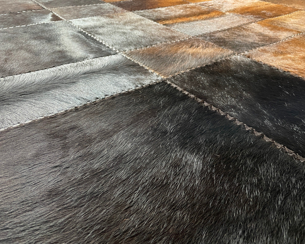 Unique Home Decor: Handmade Cowhide Patchwork Rug | Hallway/Entryway Runner | Leather Carpet | 516