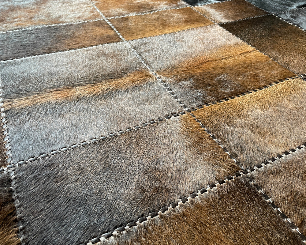 Unique Home Decor: Handmade Cowhide Patchwork Rug | Hallway/Entryway Runner | Leather Carpet | 516
