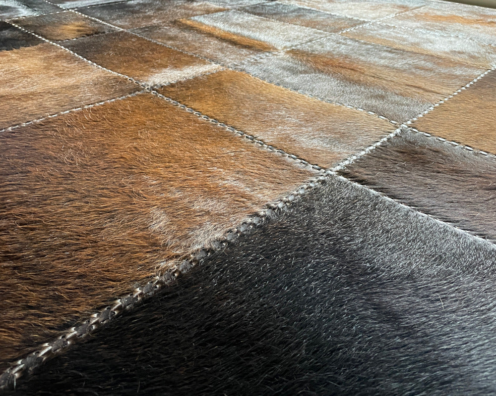 Unique Home Decor: Handmade Cowhide Patchwork Rug | Hallway/Entryway Runner | Leather Carpet | 516