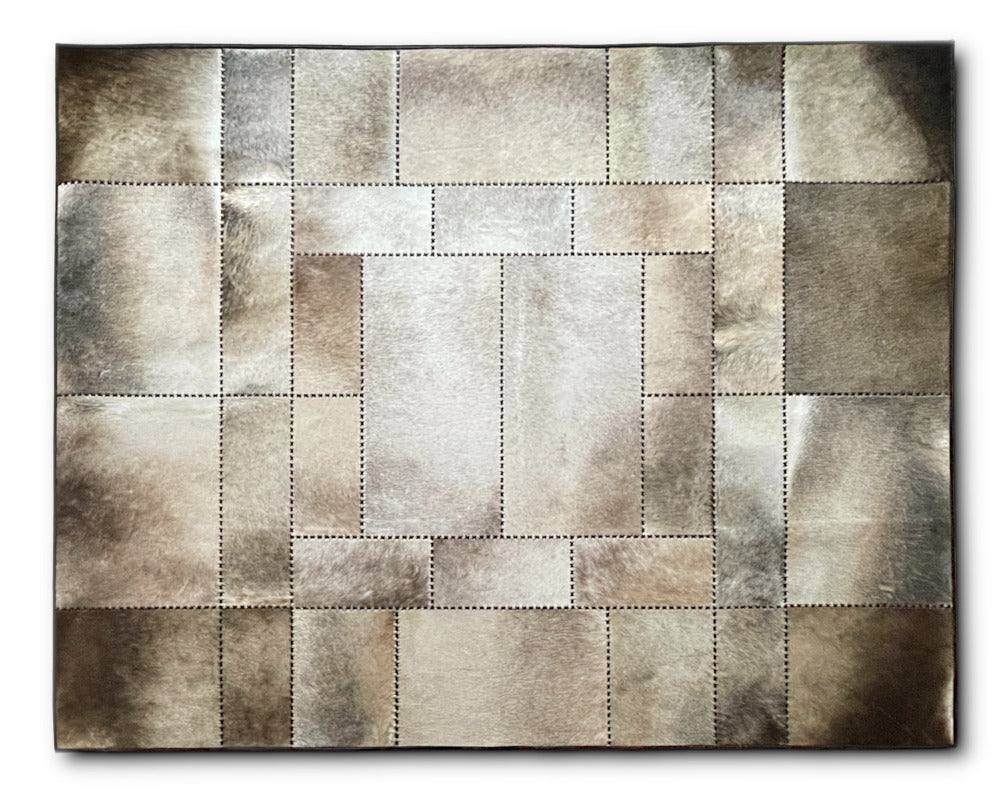 Handcrafted Cowhide Leather Area Rug, Luxury Non-Slip Patchwork Carpet, Premium Floor Accent Rug for Dining, Living Room | Cow Skin Hallway Runner | Entryway Carpet | 508