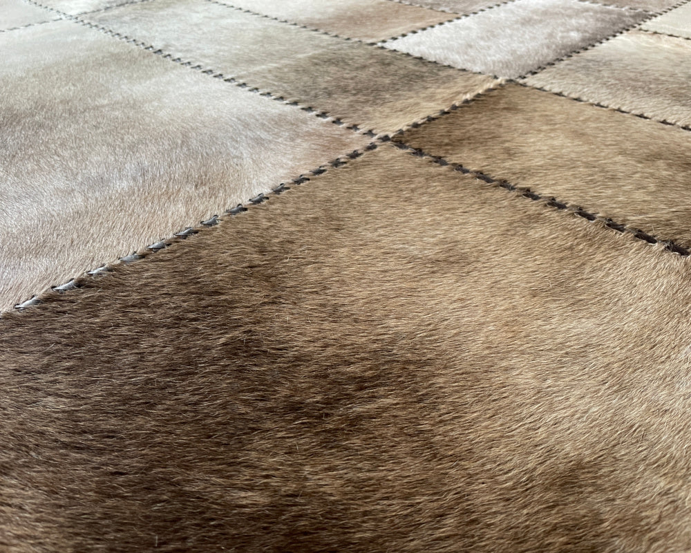 Handcrafted Cowhide Leather Area Rug, Luxury Non-Slip Patchwork Carpet, Premium Floor Accent Rug for Dining, Living Room | Cow Skin Hallway Runner | Entryway Carpet | 508