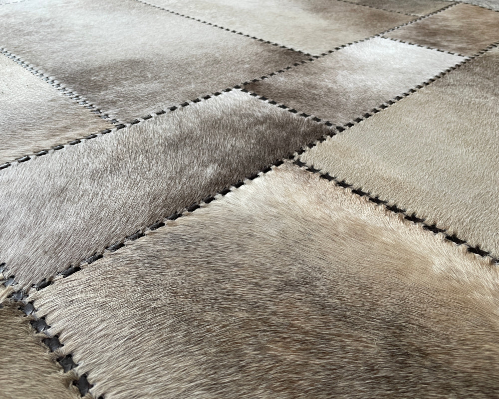 Handcrafted Cowhide Leather Area Rug, Luxury Non-Slip Patchwork Carpet, Premium Floor Accent Rug for Dining, Living Room | Cow Skin Hallway Runner | Entryway Carpet | 508
