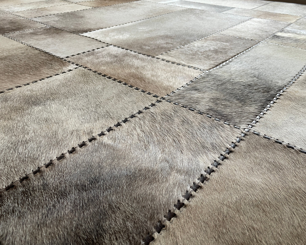 Handcrafted Cowhide Leather Area Rug, Luxury Non-Slip Patchwork Carpet, Premium Floor Accent Rug for Dining, Living Room | Cow Skin Hallway Runner | Entryway Carpet | 508