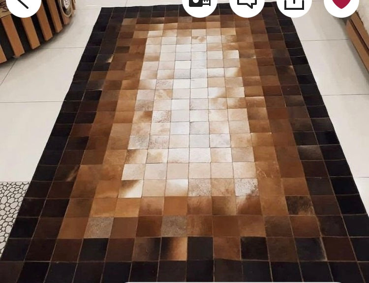 HANDMADE 100% Natural COWHIDE Patchwork Area Rug | Cowhide Leather Rug Runner for Stylish Hallways | Hair on Leather Carpet