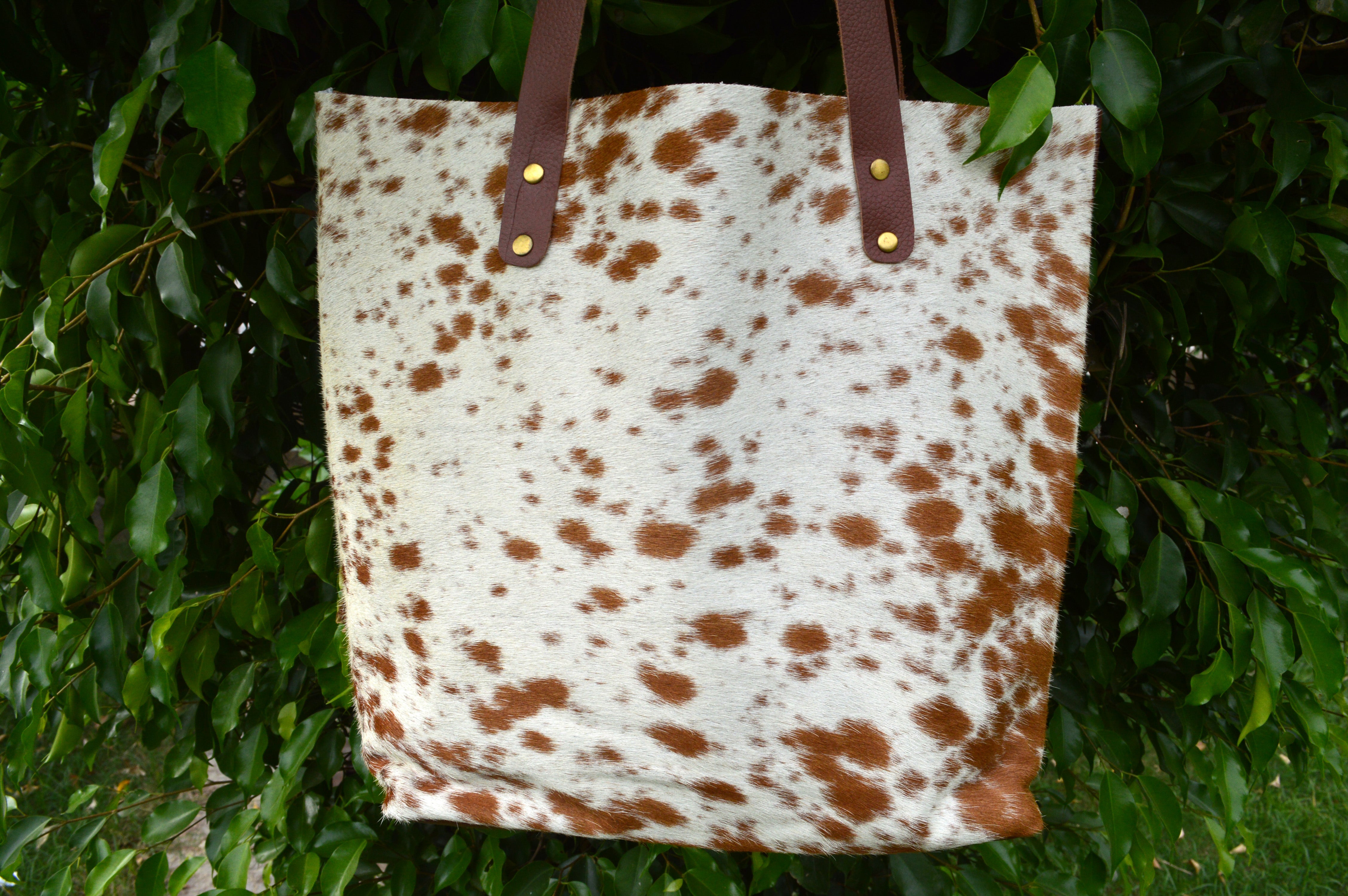 Natural Cowhide Tote Bag | Hair On Leather Cow Hide Handbag | Real Cow Skin Shoulder Bag | TB52