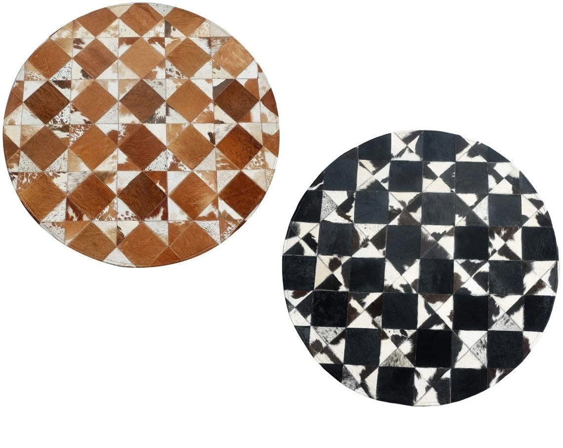 Exquisite Handcrafted Cowhide Masterpiece, 100% Natural Patchwork Area Rug | Hair on Leather Cowhide Carpet | PR109