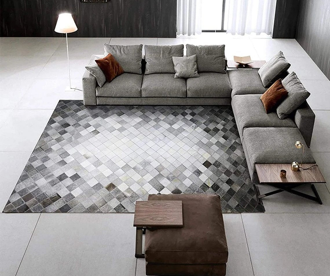 HANDMADE 100% Natural Patchwork COWHIDE RUG | Real Cowhide Hallway Runner | Hair on Leather Carpet | PR18