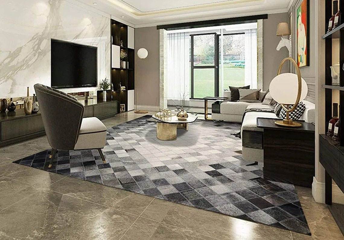 HANDMADE 100% Natural Patchwork COWHIDE RUG | Real Cowhide Hallway Runner | Hair on Leather Carpet | PR18