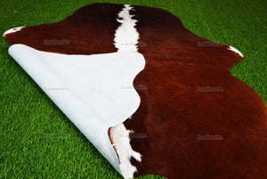 Brown White Cowhide (4.5 X 4.3 ft.) Exact As Photo Cowhide Rug | 100% Natural Cowhide Area Rug | Real Hair-on Leather Cowhide Rug | C877