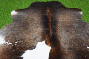 Tricolor Cowhide (4.3 X 3.7 ft.) Exact As Photo Cowhide Rug | 100% Natural Cowhide Area Rug | Real Hair-on Leather Cowhide Rug | C881