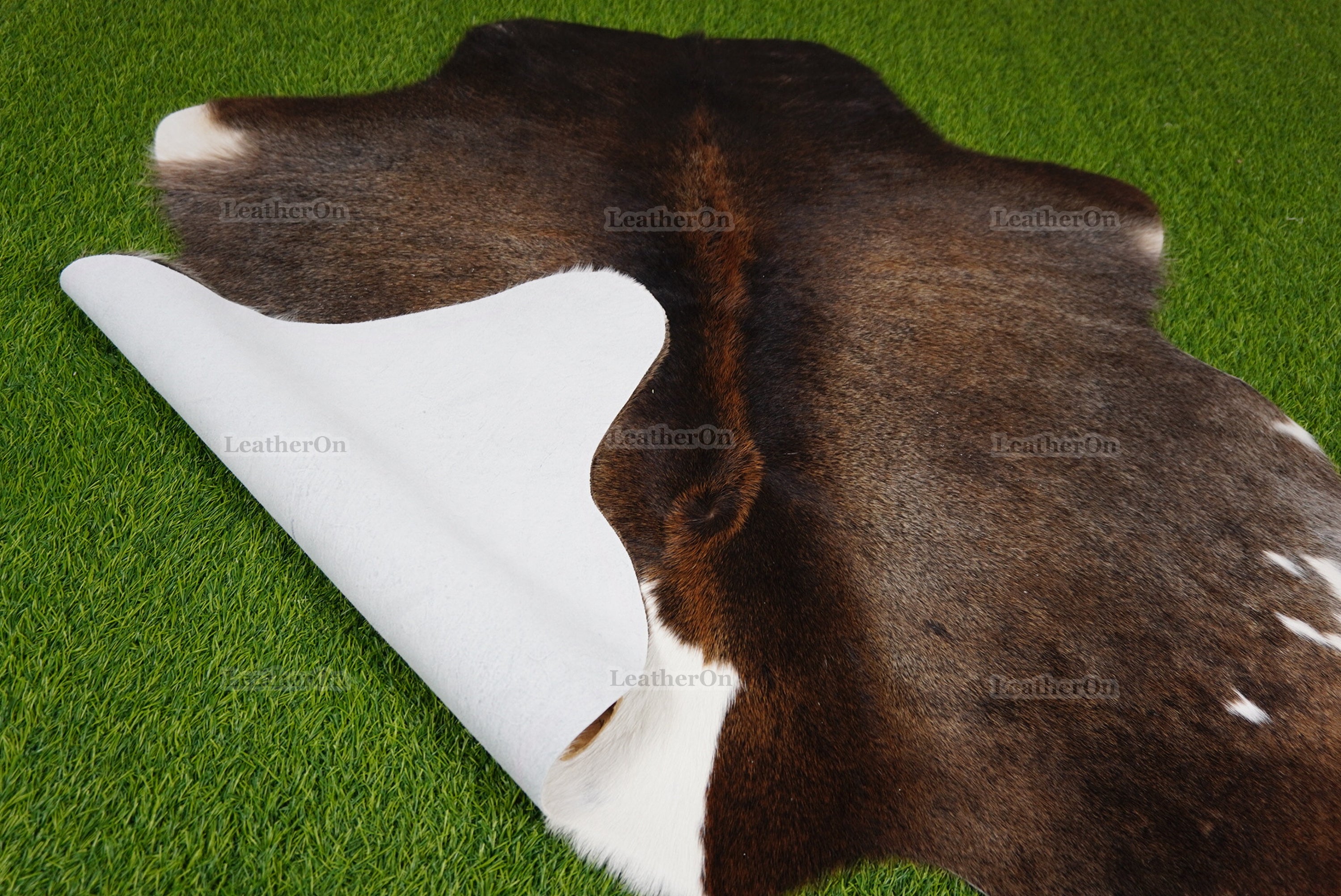 Tricolor Cowhide (4.3 X 3.7 ft.) Exact As Photo Cowhide Rug | 100% Natural Cowhide Area Rug | Real Hair-on Leather Cowhide Rug | C881