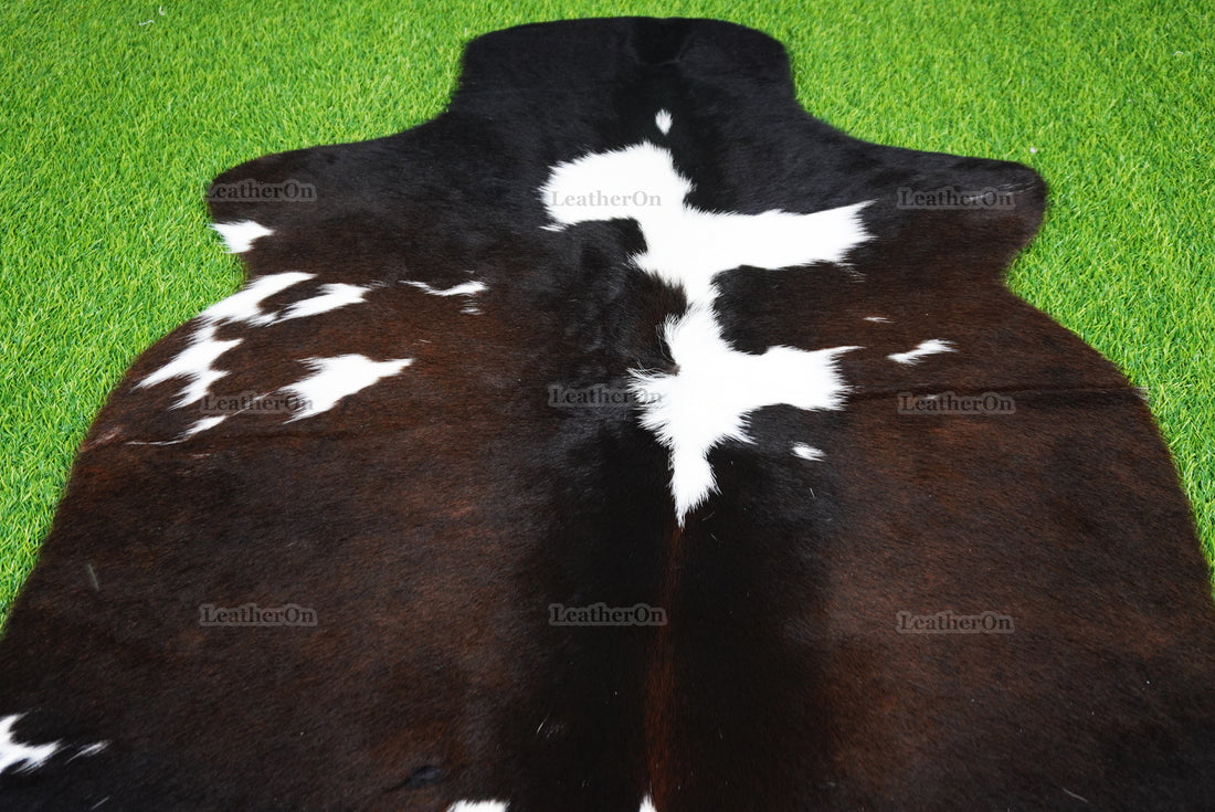 Tricolor Cowhide (4 X 3 ft.) Exact As Photo Cowhide Rug | 100% Natural Cowhide Area Rug | Real Hair-on Leather Cowhide Rug | C882
