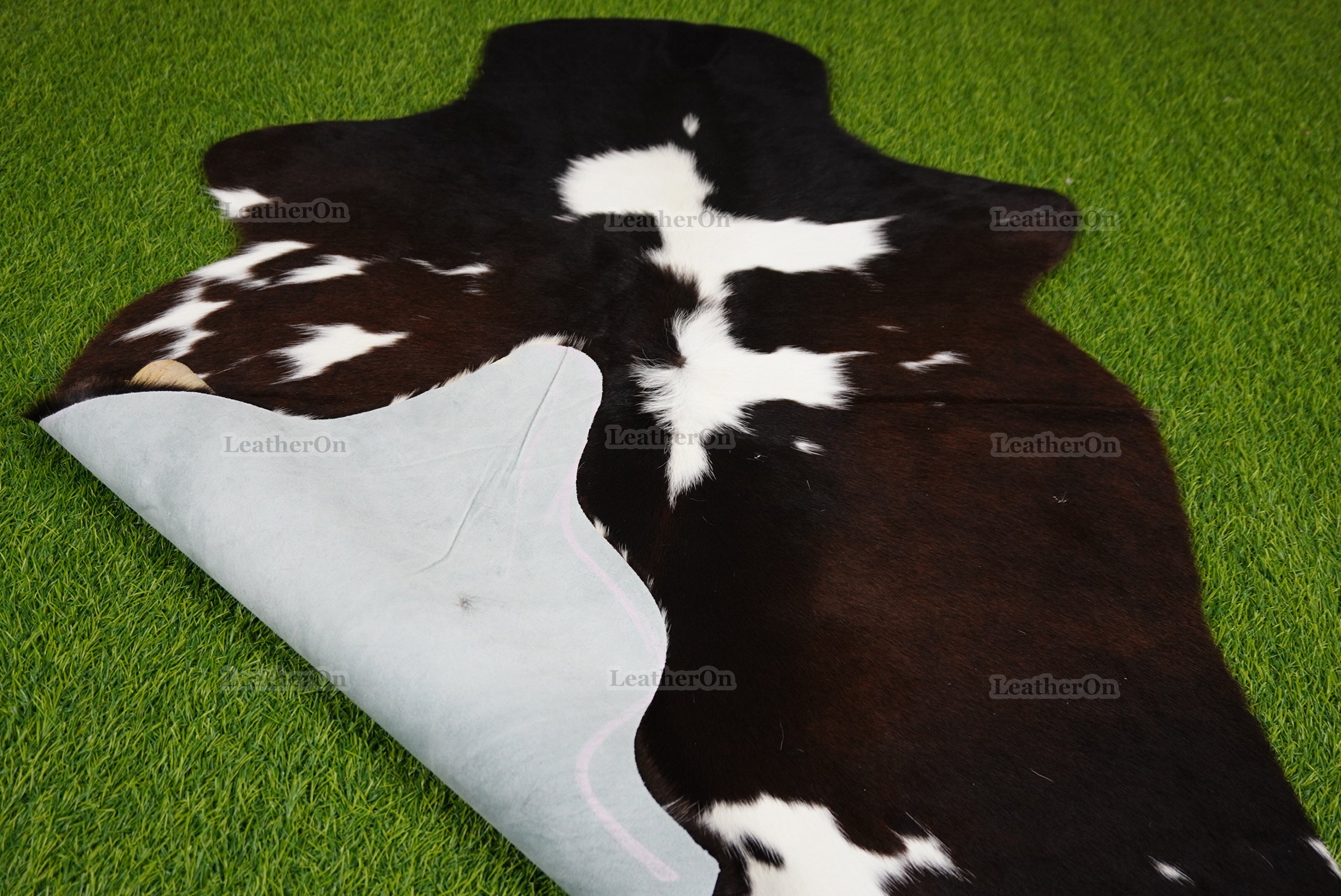 Tricolor Cowhide (4 X 3 ft.) Exact As Photo Cowhide Rug | 100% Natural Cowhide Area Rug | Real Hair-on Leather Cowhide Rug | C882