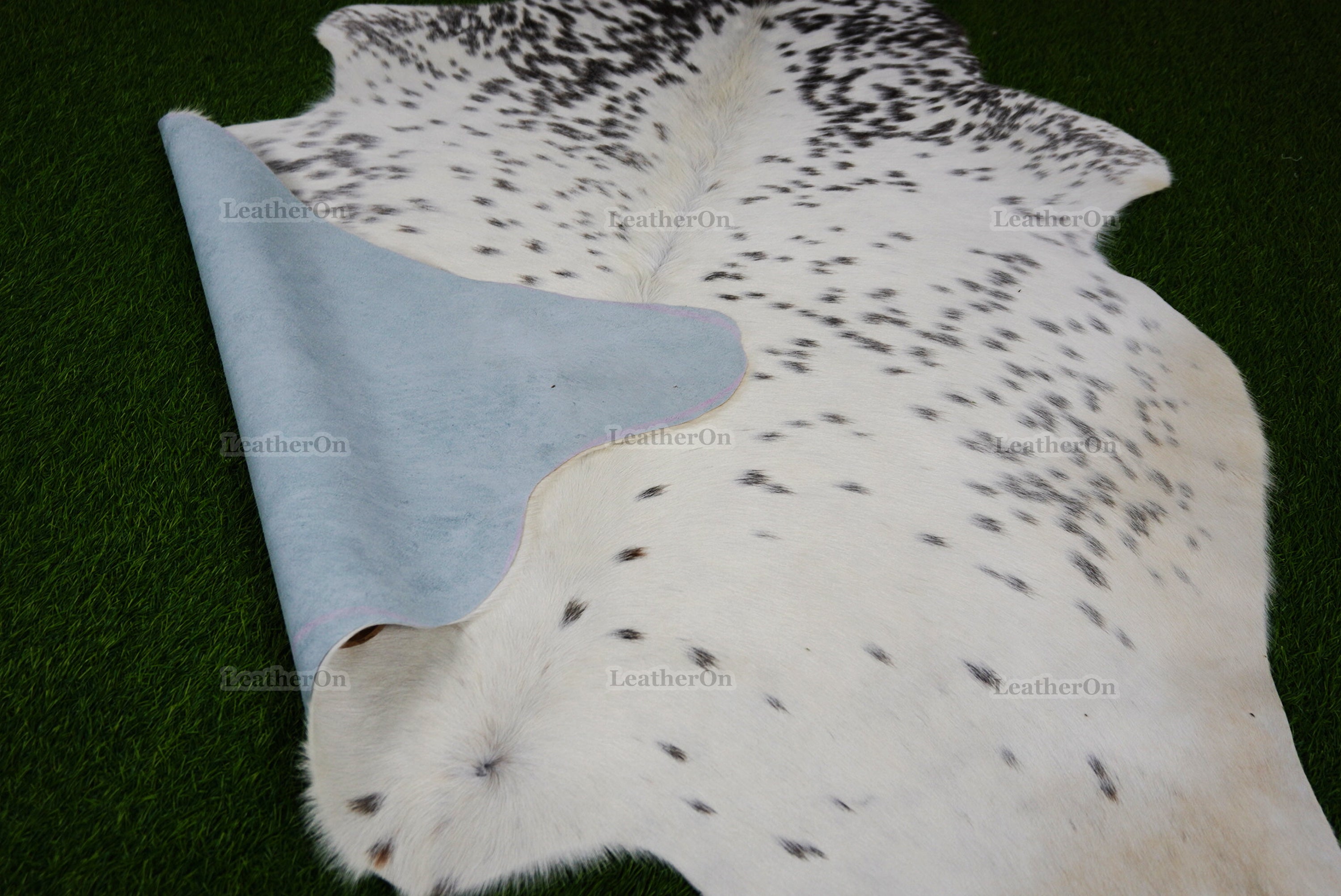 Gray White Cowhide (4 X 4.4 ft.) Exact As Photo Cowhide Rug | 100% Natural Cowhide Area Rug | Real Hair-on Leather Cowhide Rug | C887