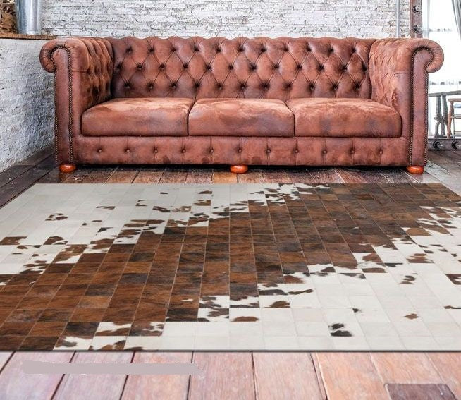 HANDMADE 100% Natural COWHIDE RUG | Patchwork Cowhide Area Rug | Real Cowhide Hallway Runner | Hair on Leather Cowhide Carpet | PR3
