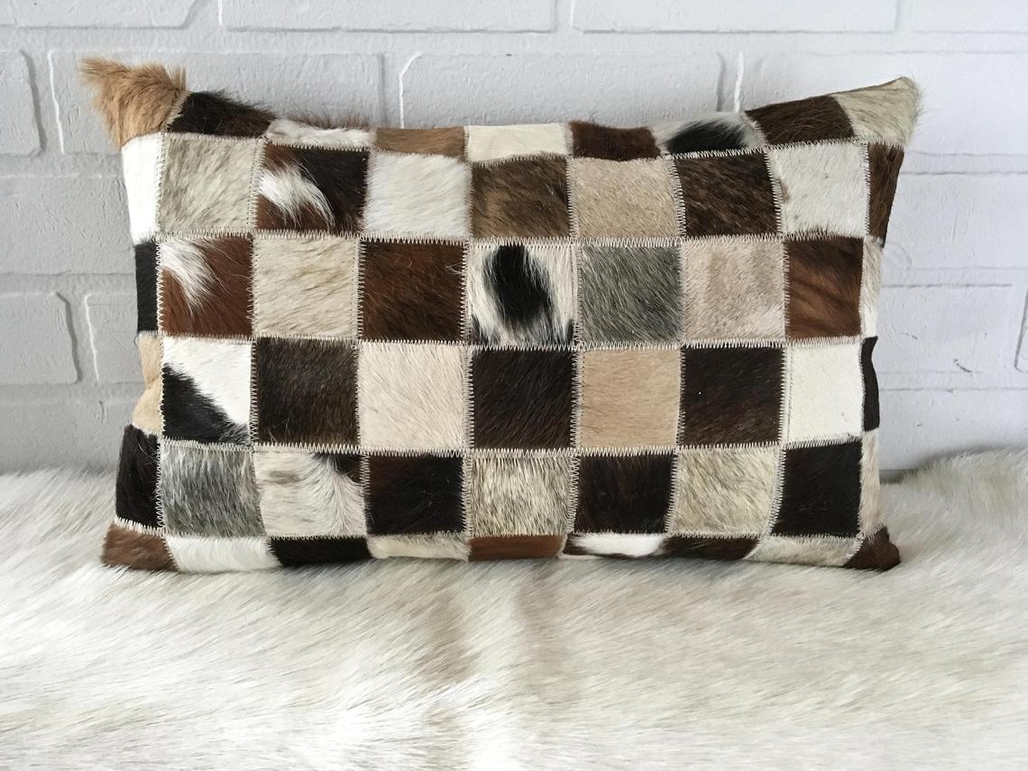Cowhide Pillows Covers (12X 24 inch) 100% Natural Hair on Cowhide Leather Pillow Cases Real Cowhide Cushion Covers