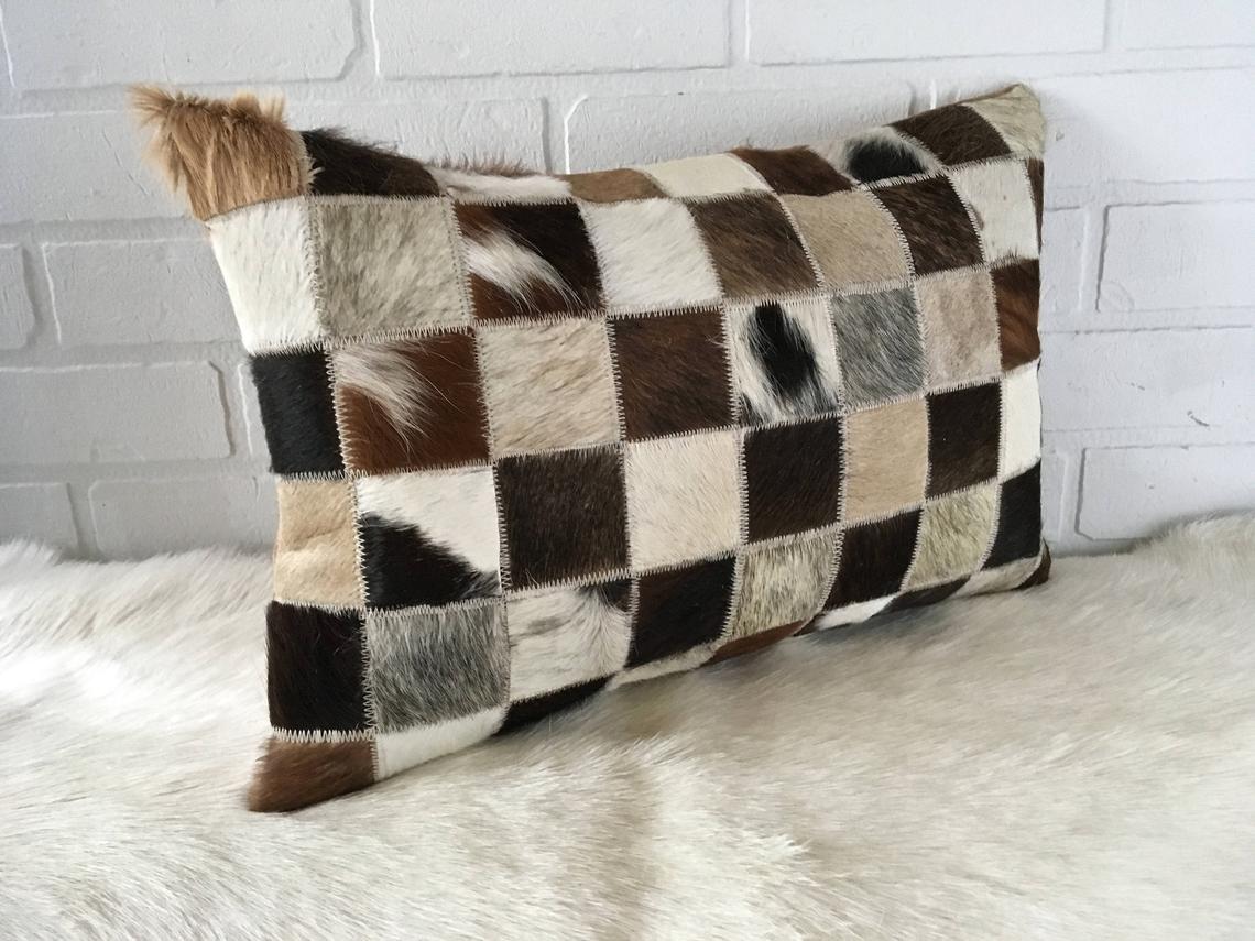 Cowhide Pillows Covers (12X 24 inch) 100% Natural Hair on Cowhide Leather Pillow Cases Real Cowhide Cushion Covers