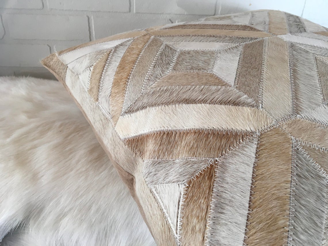 Cowhide Patchwork Pillows Covers 100% Natural Hair on Cowhide Leather Pillow Cases Real Cowhide Cushion Covers | PLW224