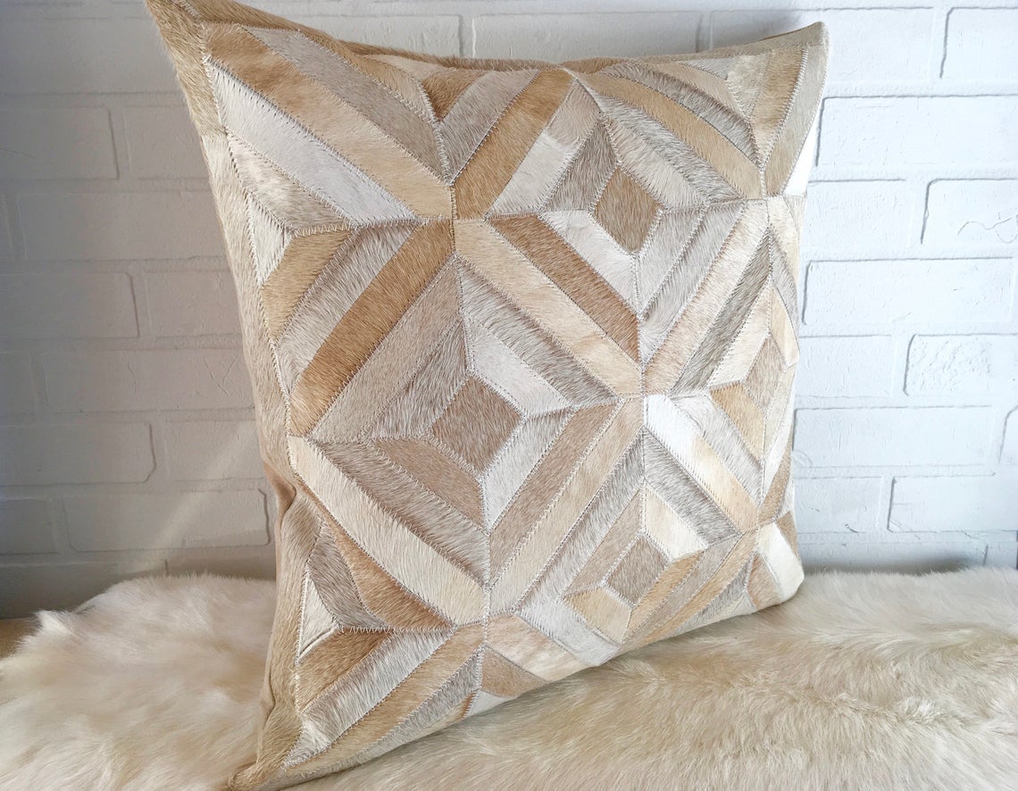 Cowhide Patchwork Pillows Covers 100% Natural Hair on Cowhide Leather Pillow Cases Real Cowhide Cushion Covers | PLW224