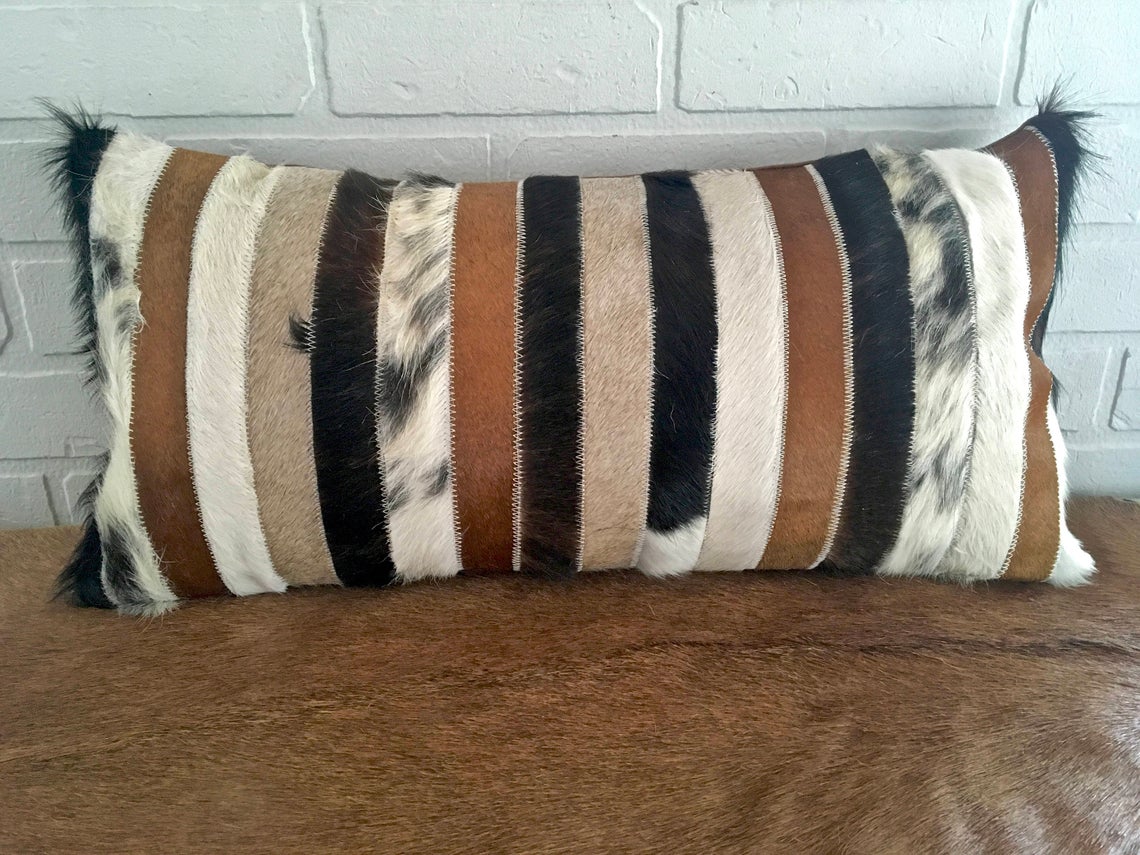 Cowhide Pillows Covers (12X 24 inch) 100% Natural Hair on Cowhide Leather Pillow Cases Real Cowhide Cushion Covers