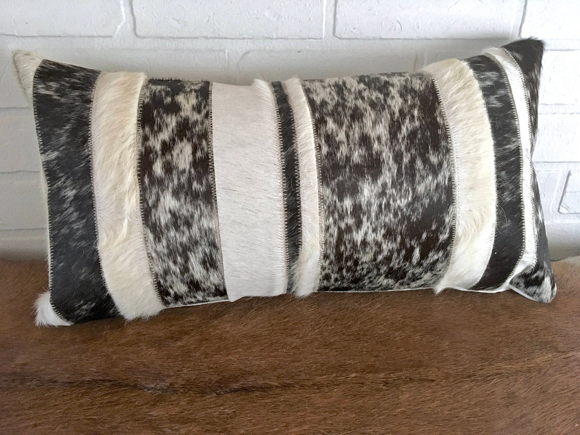 Cowhide Pillows Covers (12X 24 inch) 100% Natural Hair on Cowhide Leather Pillow Cases Real Cowhide Cushion Covers