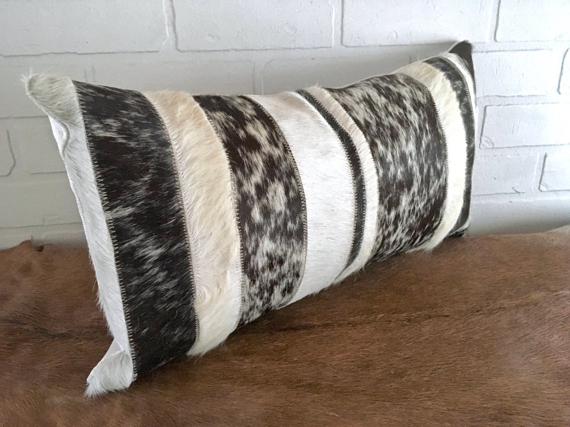 Cowhide Pillows Covers (12X 24 inch) 100% Natural Hair on Cowhide Leather Pillow Cases Real Cowhide Cushion Covers
