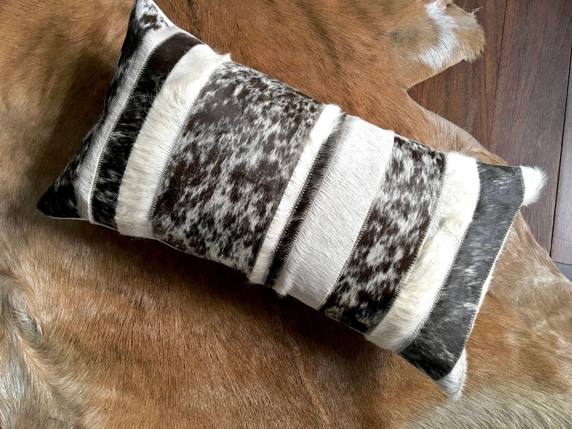 Cowhide Pillows Covers (12X 24 inch) 100% Natural Hair on Cowhide Leather Pillow Cases Real Cowhide Cushion Covers