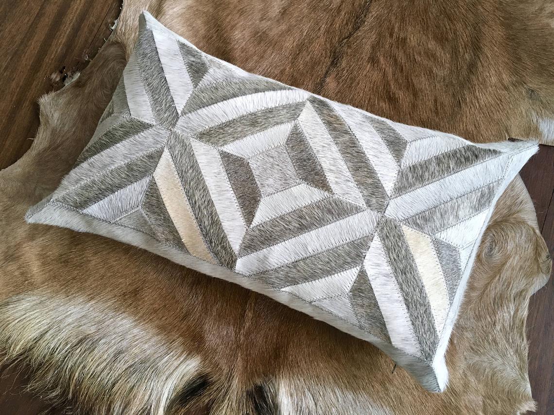 Cowhide Pillows Covers (12X 24 inch) 100% Natural Hair on Cowhide Leather Pillow Cases Real Cowhide Cushion Covers