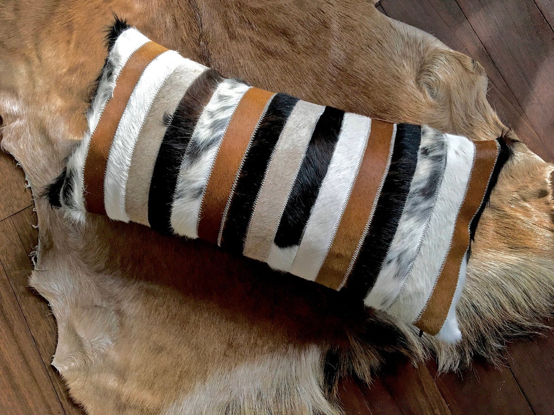 Cowhide Pillows Covers (12X 24 inch) 100% Natural Hair on Cowhide Leather Pillow Cases Real Cowhide Cushion Covers