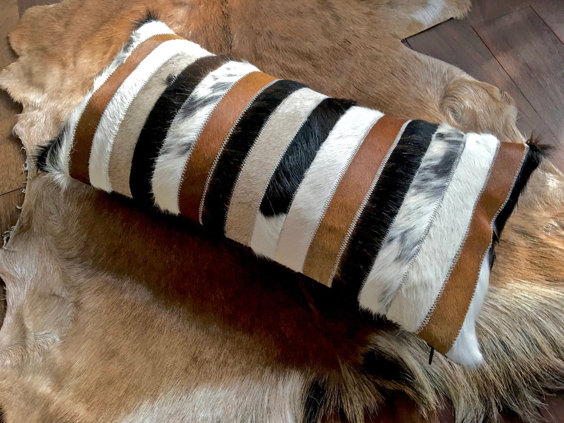 Cowhide Pillows Covers (12X 24 inch) 100% Natural Hair on Cowhide Leather Pillow Cases Real Cowhide Cushion Covers