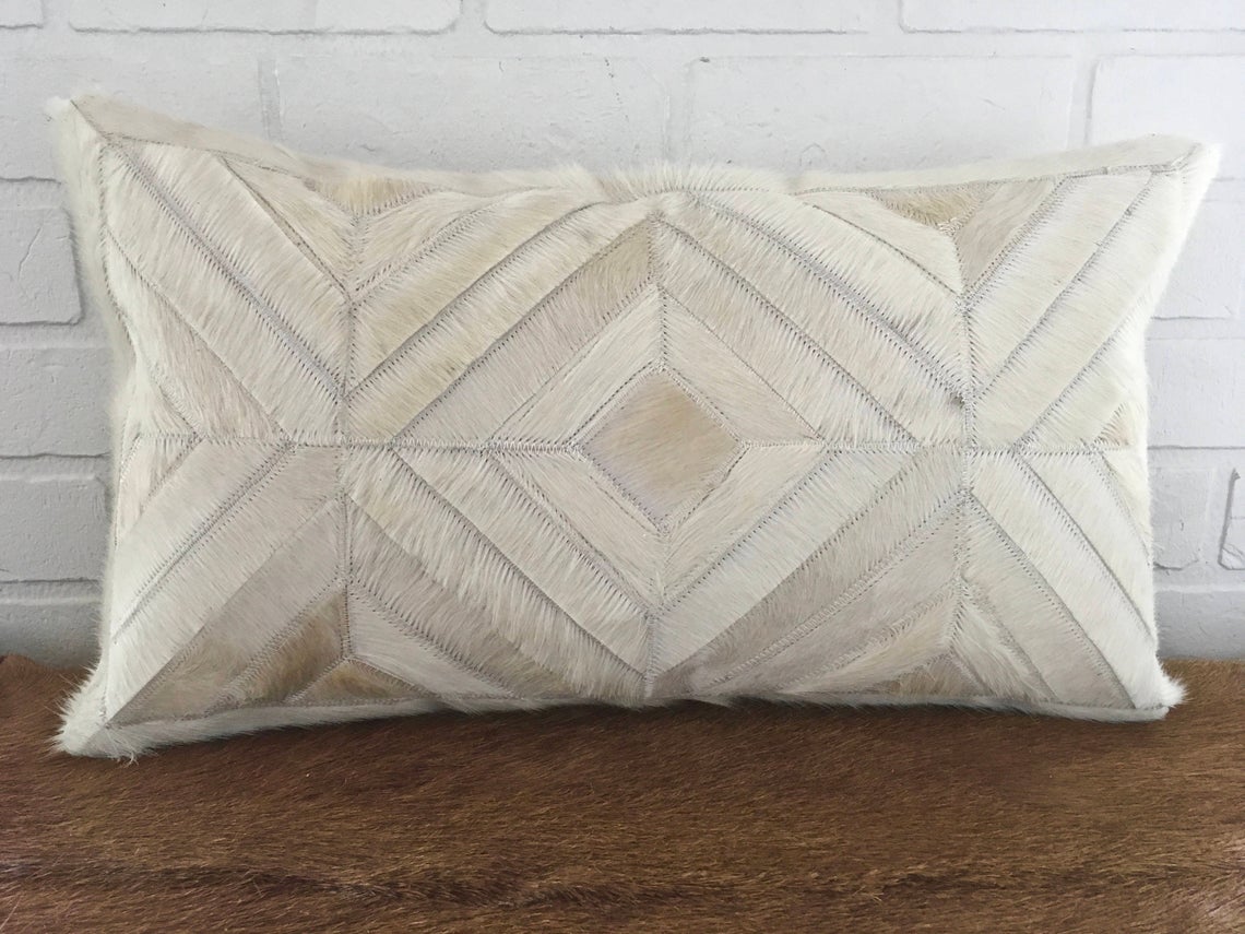 Cowhide Pillows Covers (12X 24 inch) 100% Natural Hair on Cowhide Leather Pillow Cases Real Cowhide Pillow Covers