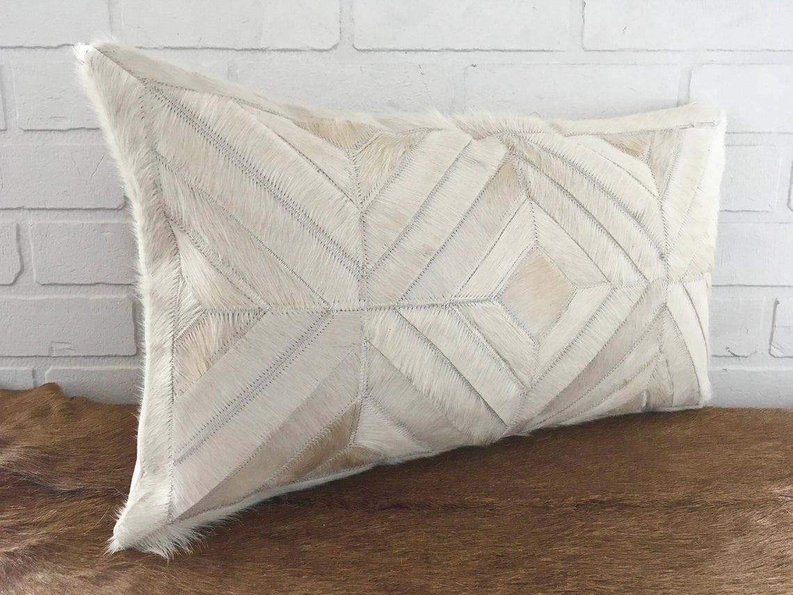 Cowhide Pillows Covers (12X 24 inch) 100% Natural Hair on Cowhide Leather Pillow Cases Real Cowhide Pillow Covers