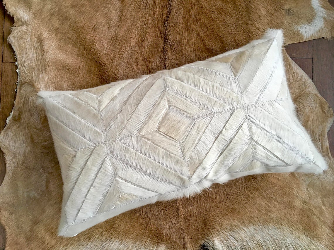 Cowhide Pillows Covers (12X 24 inch) 100% Natural Hair on Cowhide Leather Pillow Cases Real Cowhide Pillow Covers