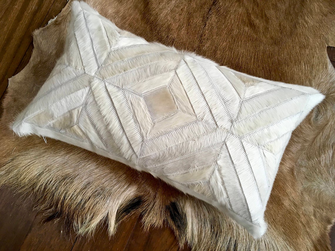 Cowhide Pillows Covers (12X 24 inch) 100% Natural Hair on Cowhide Leather Pillow Cases Real Cowhide Pillow Covers