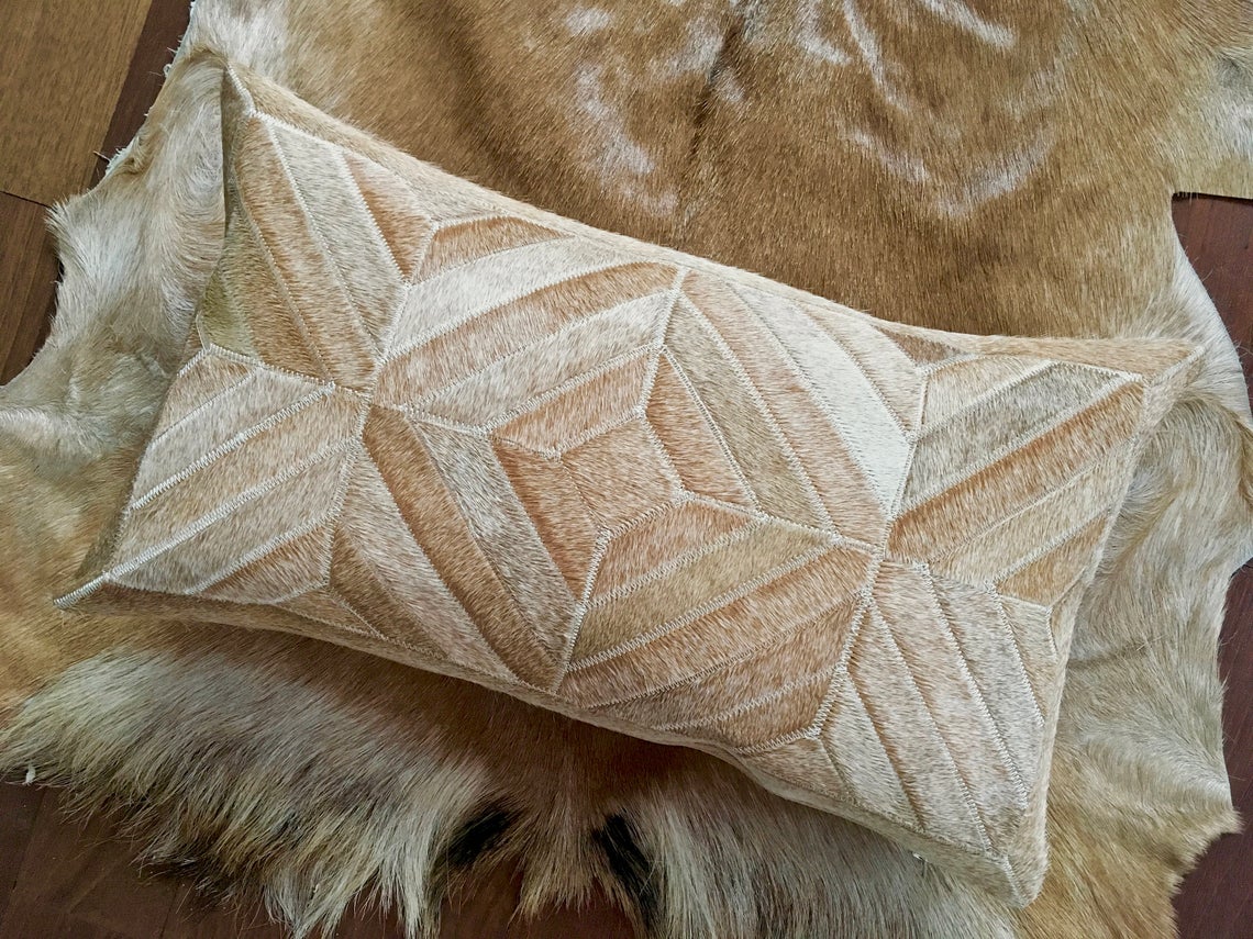 Cowhide Pillows Covers (12X 24 inch) 100% Natural Hair on Cowhide Leather Pillow Cases Real Cowhide Cushion Covers