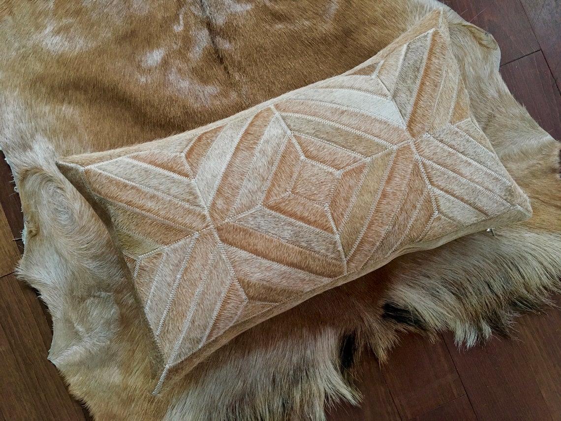 Cowhide Pillows Covers (12X 24 inch) 100% Natural Hair on Cowhide Leather Pillow Cases Real Cowhide Cushion Covers